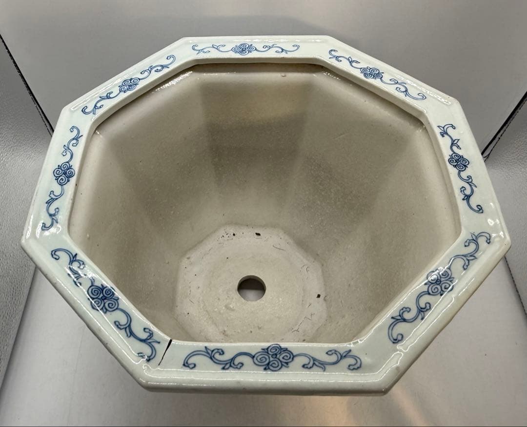 中国　清時代　染付花卉紋　八角鉢　アンティーク　送料込み260118