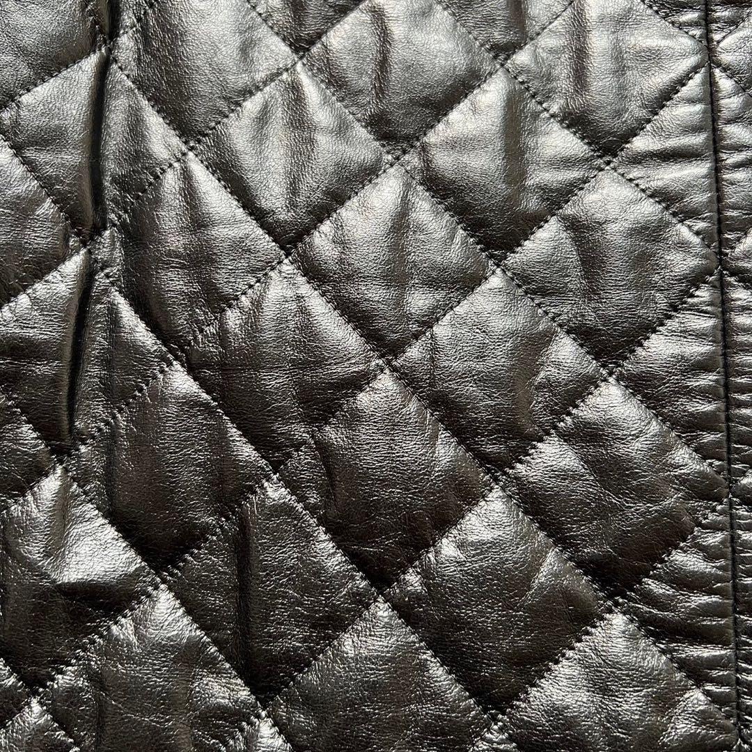 CHANEL 本革レザー マトラッセ 裾レース スカート ブラック 38