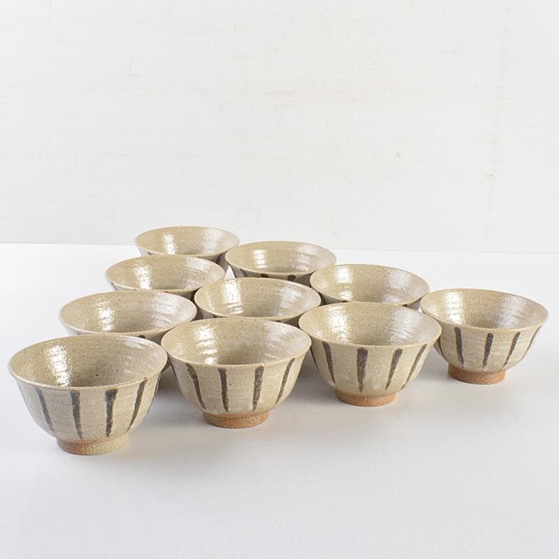 煎茶道具　瀬戸焼　陣出窯　澤田酔云作　線文　湯呑　十客　共箱　C　R7149