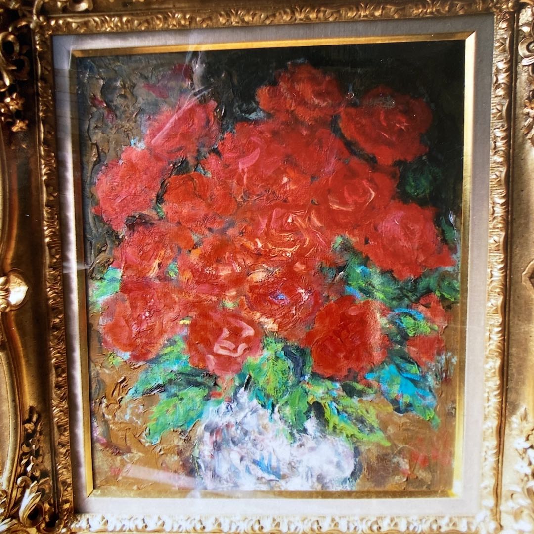 絵画　菊地正則　「赤いバラ」 油彩画　真作　額付き　額装　ゴージャス　F8 美品