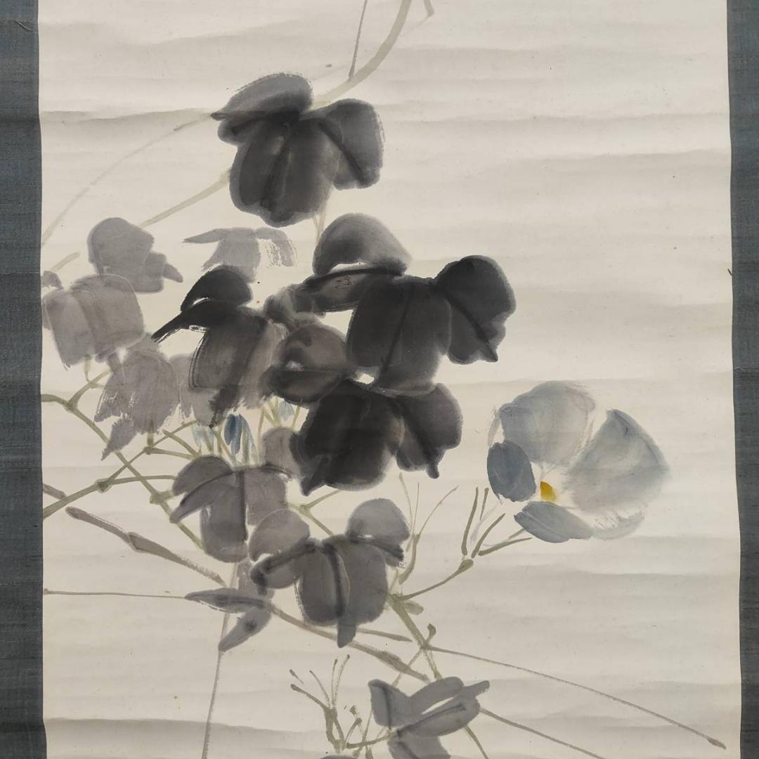 不詳/作者不詳/朝顔図/花/布袋屋掛軸A-451