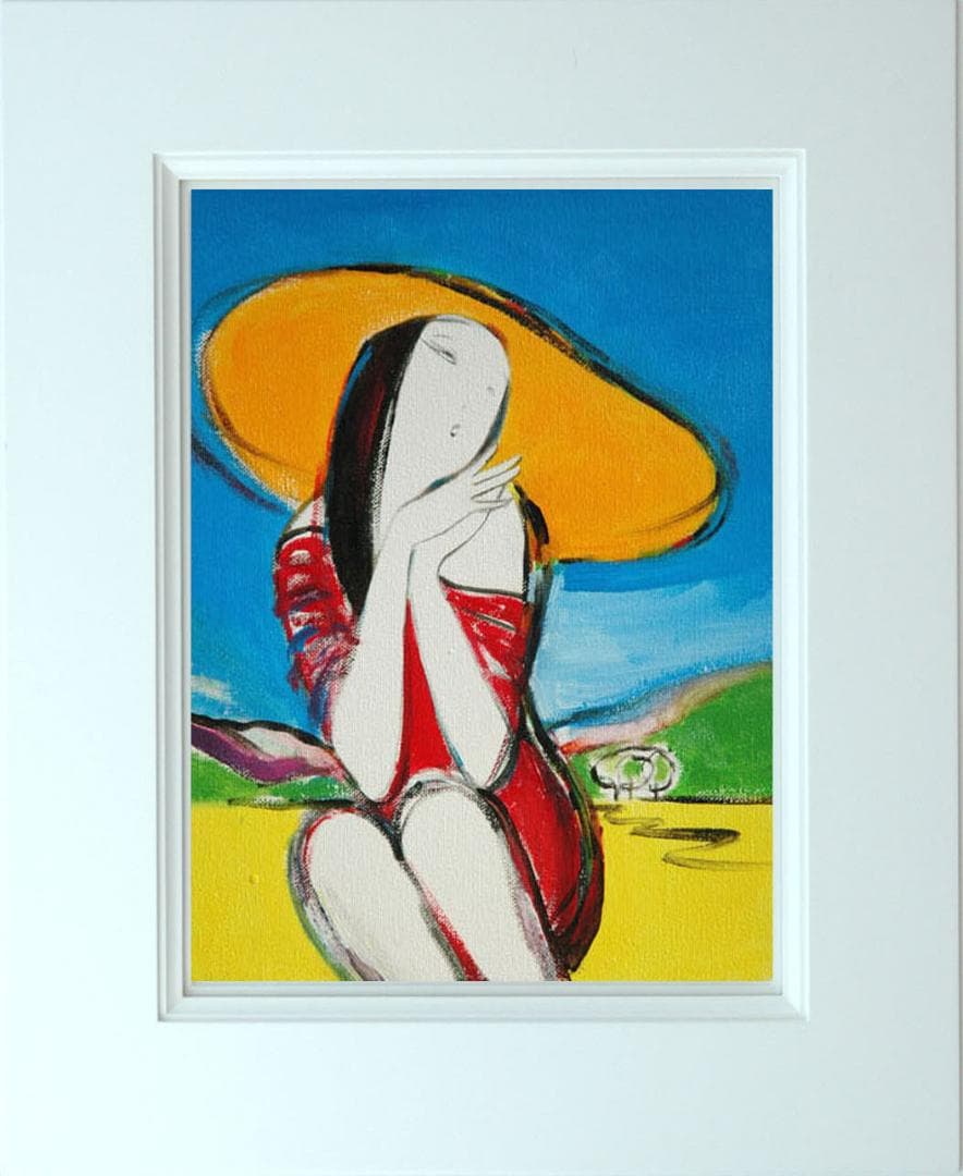 油絵 菅家令子 絵 絵画 インテリア 額付(青緑＋銀) F3-010511 女性