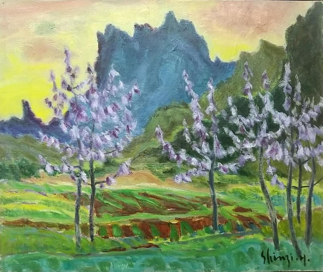 「桐の花咲く妙義」A 油絵 油彩画 絵画 アート 風景画