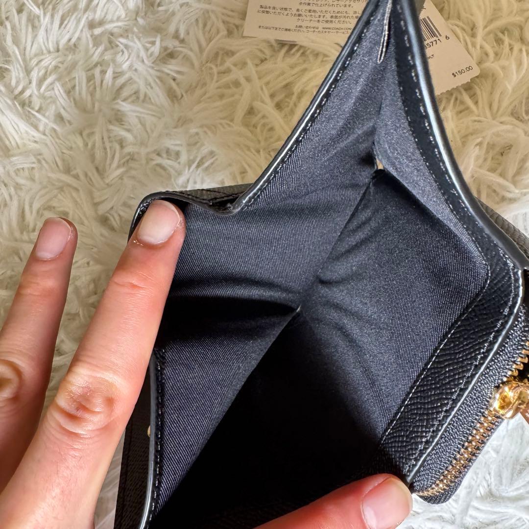 ☆【新品・未使用】COACH 三つ折り財布 ブラック クロスグレイン レザー☆