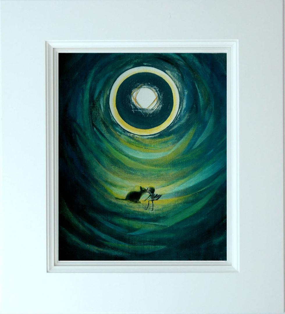 油絵 菅家令子 絵 絵画 インテリア 額付(白) F3-031119子猫と女の子