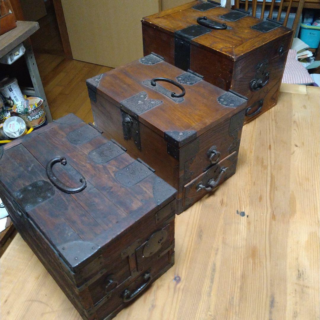 硯箱　欅　骨董