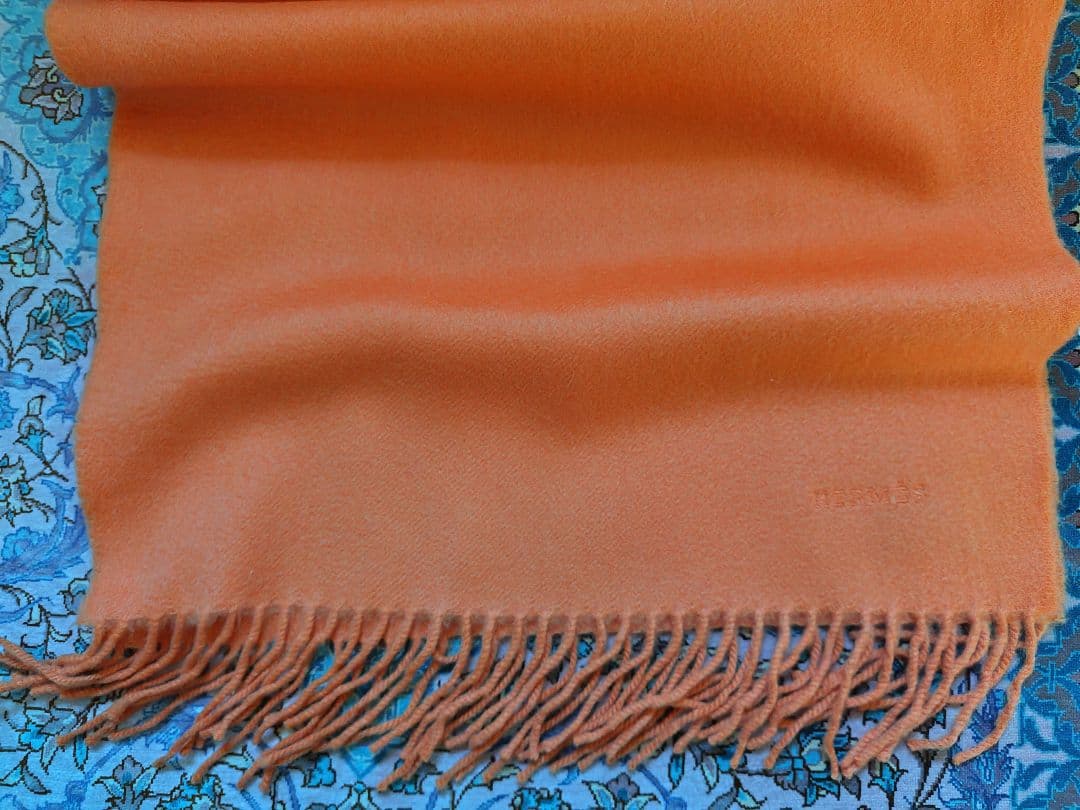 ジョビンエルメスHERMES カシミヤスマフラートール オレンジ5035