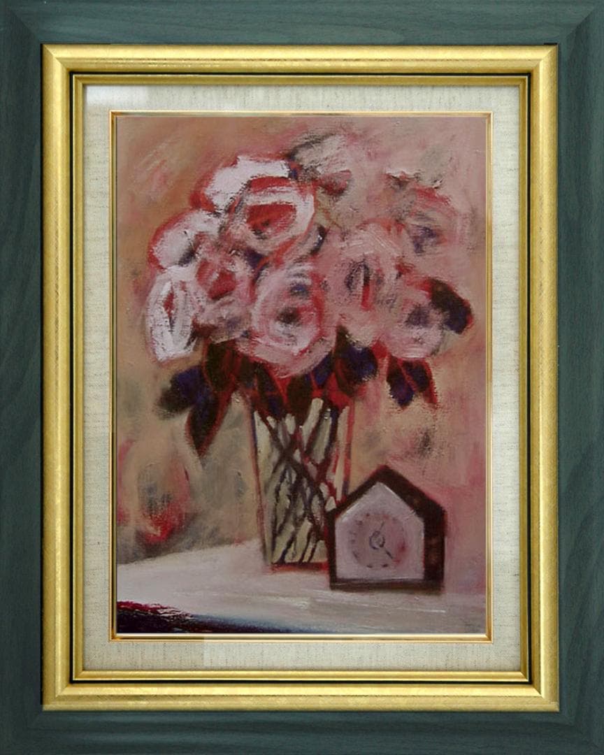 油絵 菅家令子 絵 絵画 インテリア 額付(白) uF6-112502 花