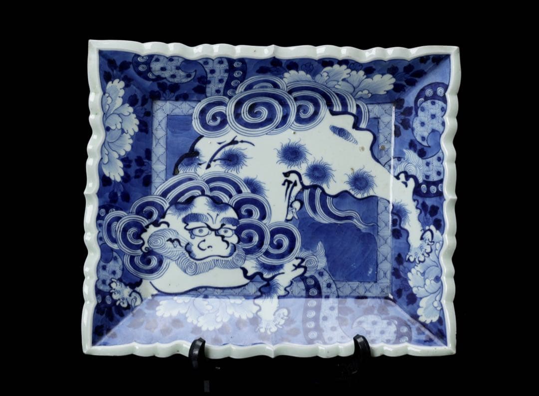 古伊万里 染付 唐獅子 大皿 角皿 飾皿 骨董品 古美術品 和骨董
