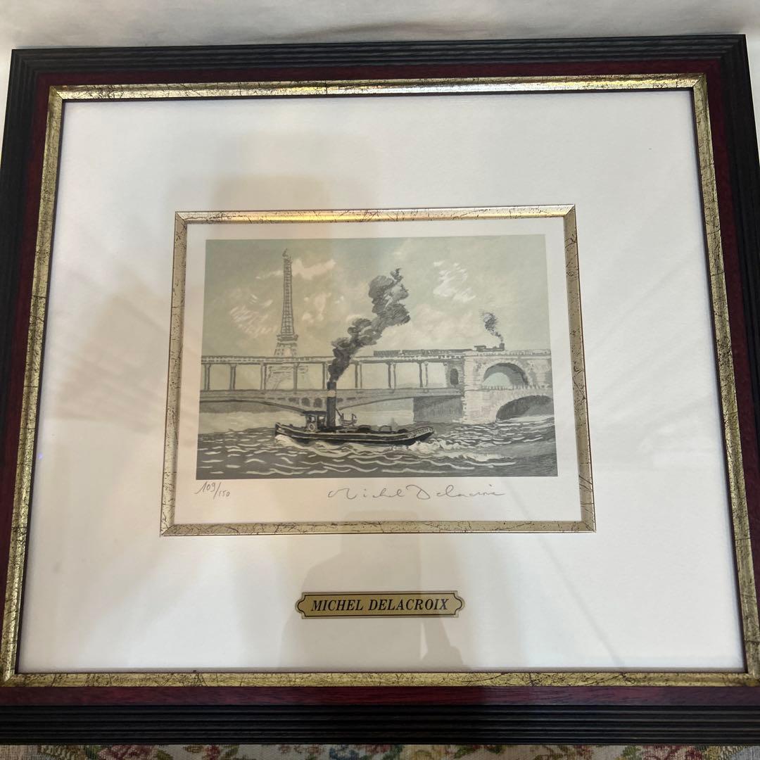 ミッシェル　ドラクロワ　リトグラフ　セーヌの蒸気船　サイン付き