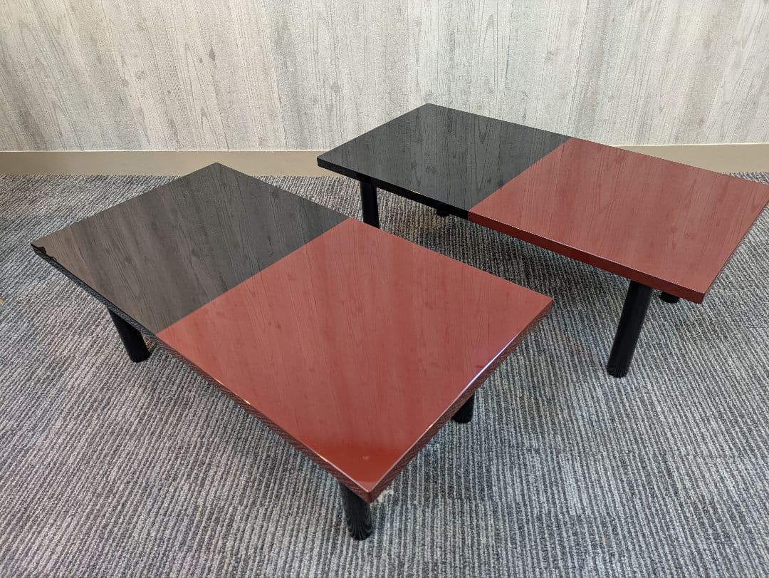 【高級漆座卓】赤と黒の木製座卓 2台セット