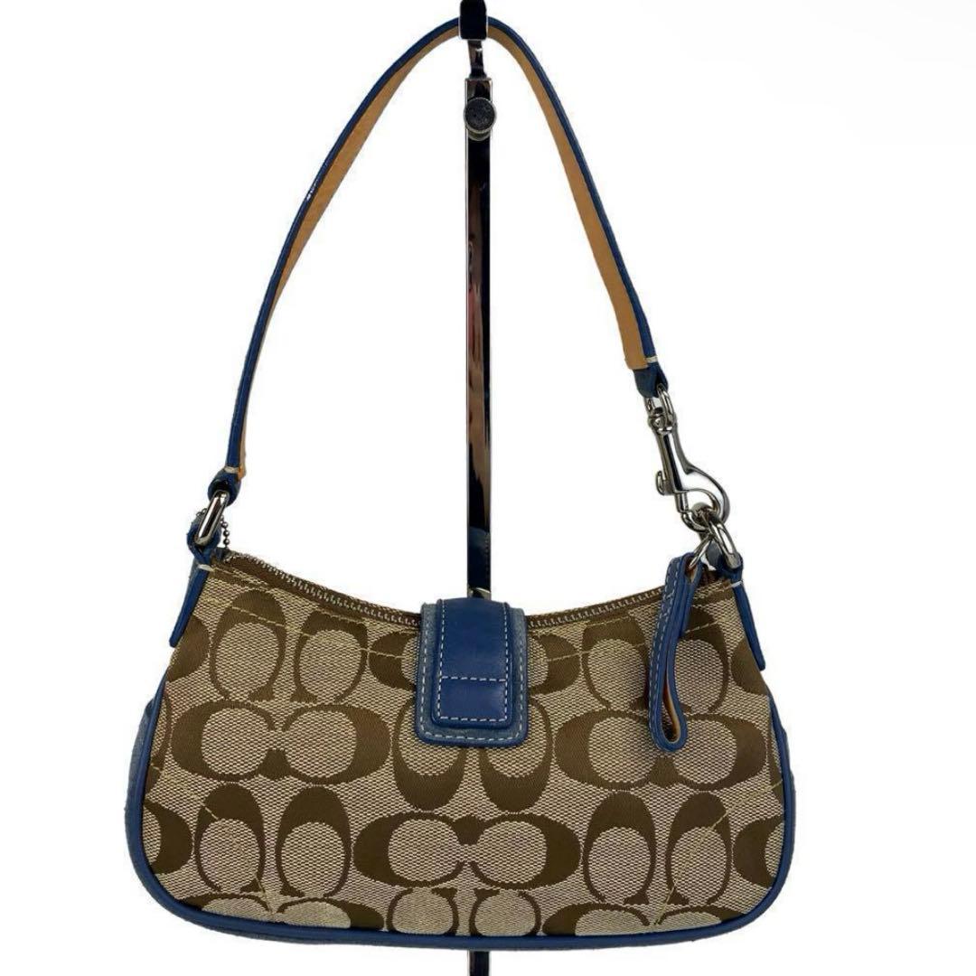 バッグ 00s coach signature hand bag Blue denim
