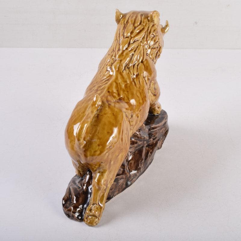 九谷焼　柳雨軒　三代八十吉　徳田正彦作　獅子　干支置物　共布共箱　C　8408A