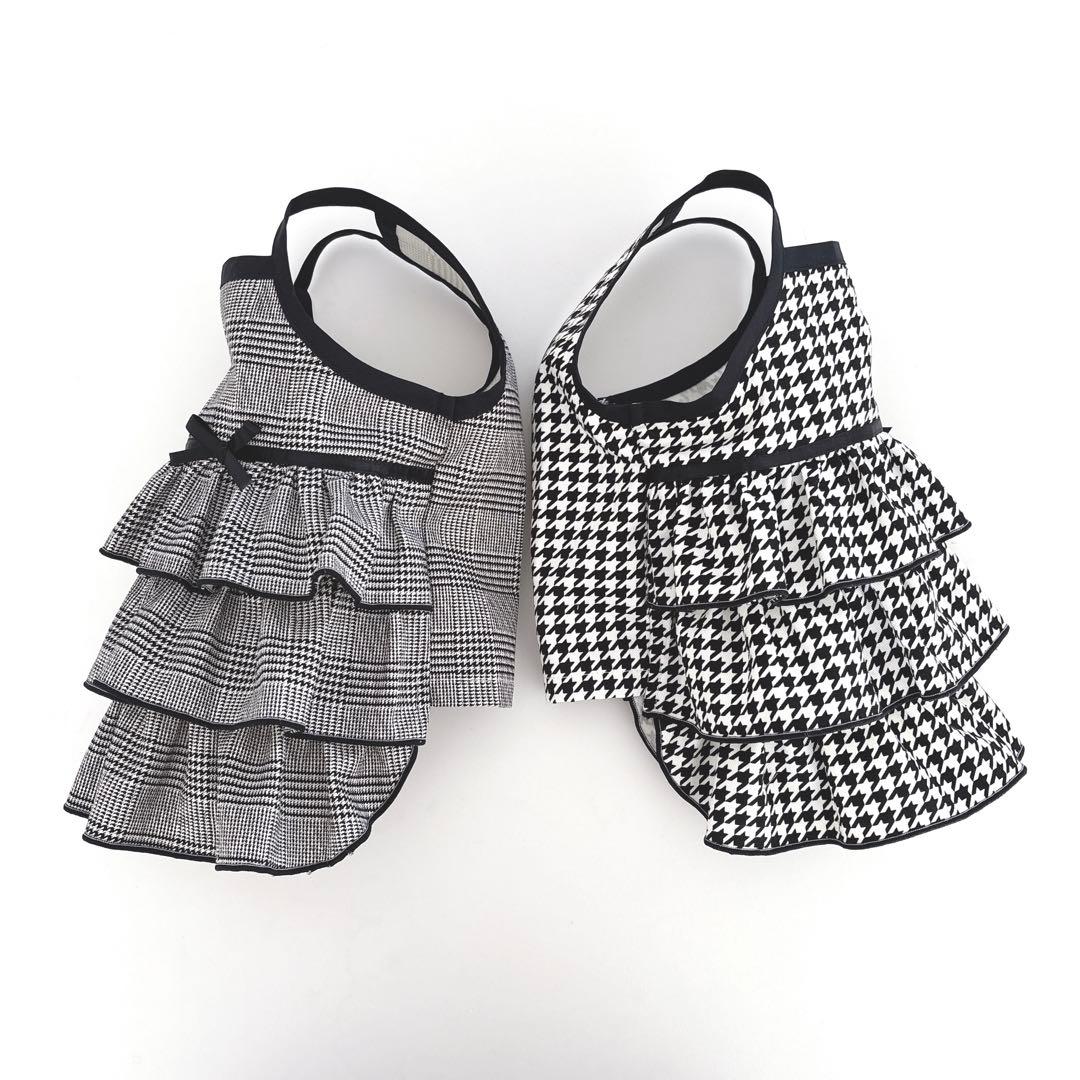 ハンドメイド　グレンチェック　千鳥柄　3段ティアードワンピース　秋犬服