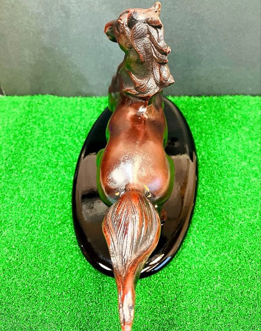 【重厚1.4kg】昭和レトロ 鉄製 躍動馬 ブロンズ調 飾馬 鋳物 文鎮