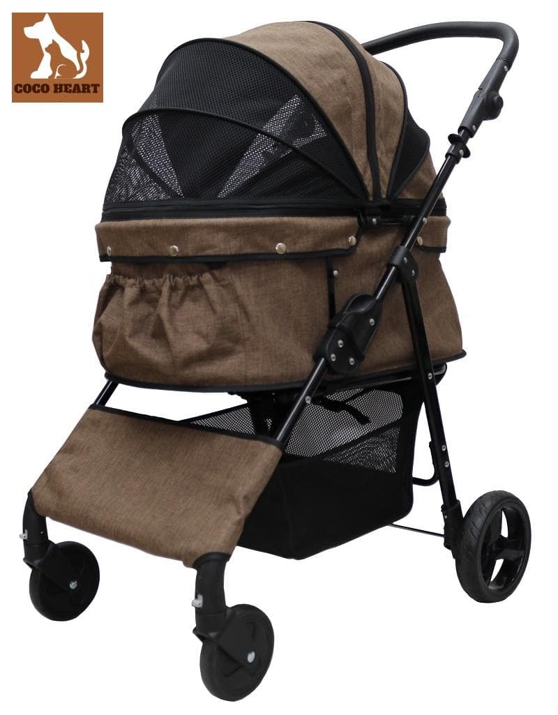 多頭用耐荷重30kg！ココハート ４輪ペットカート/甘えん坊バギーBIG 茶