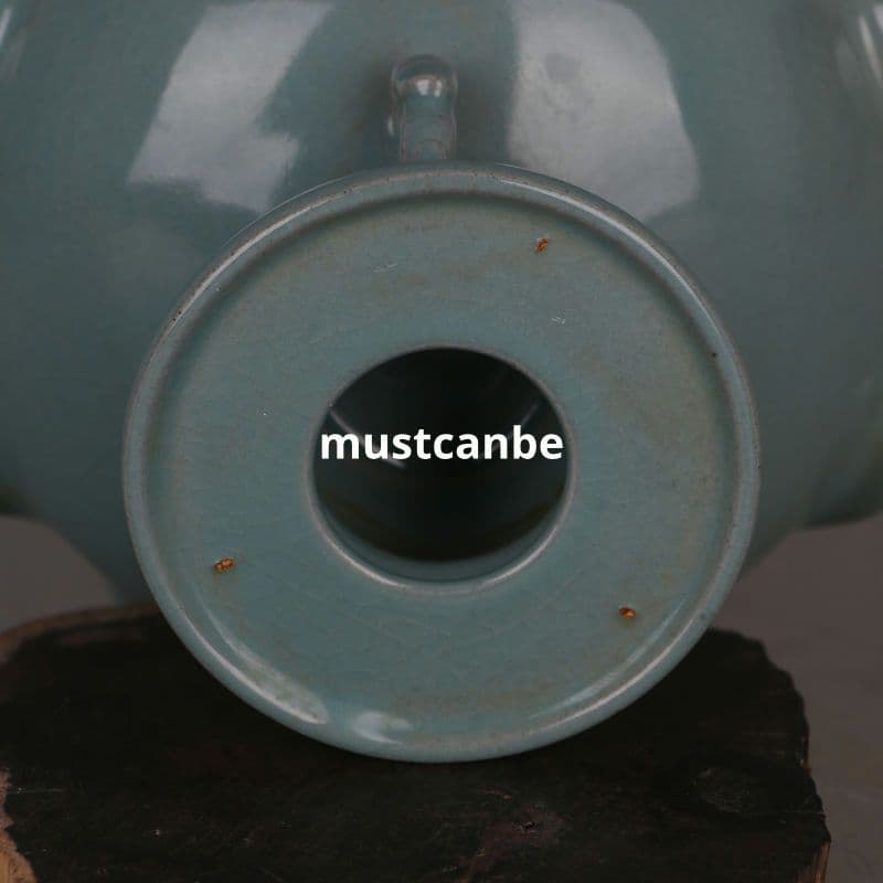 宋汝窯天青釉三係高足果皿 景徳鎮 陶磁器 装飾品 現代工芸品 美術品 置物