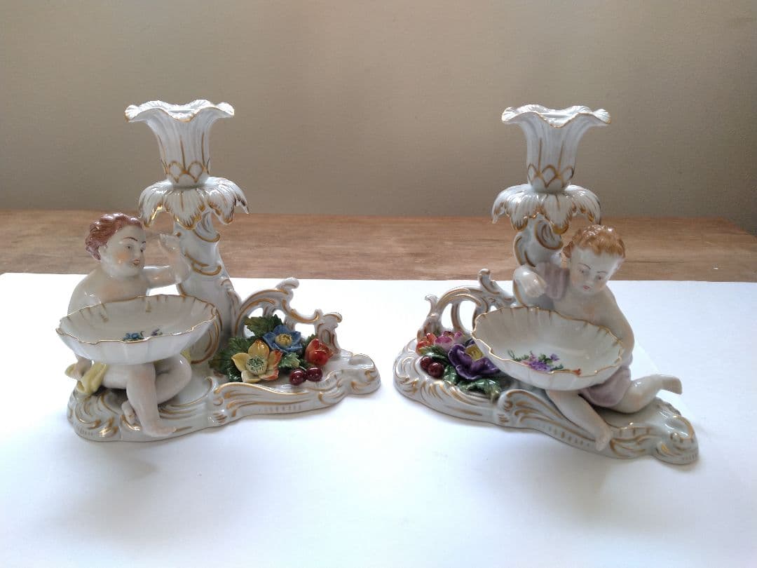 希少 Dresdenドレスデン カールティーメ工房　　天使の燭台ペア キャンドル