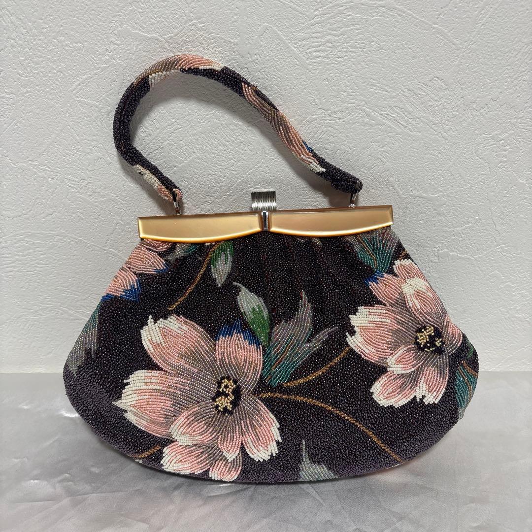花柄ビーズバッグ/ビーズバック/和装/ヴィンテージ
