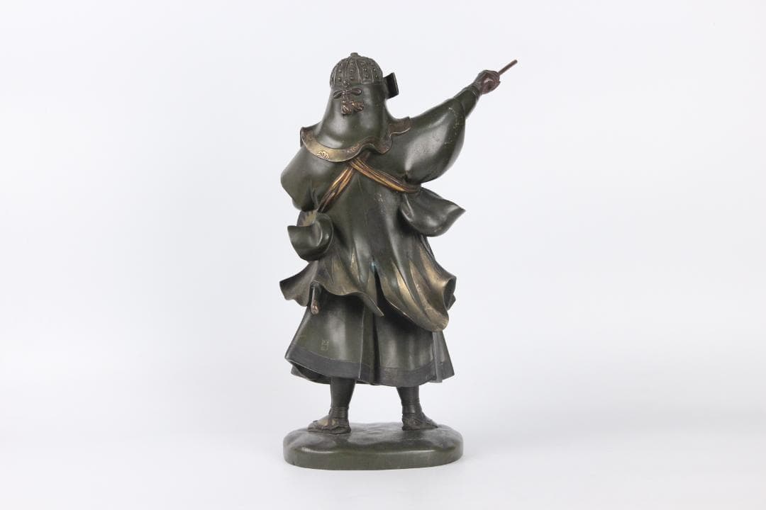 日本美術　銅製武人像　正秀作　細密彫刻　金象嵌　明治期金工　時代物 Eo1-21