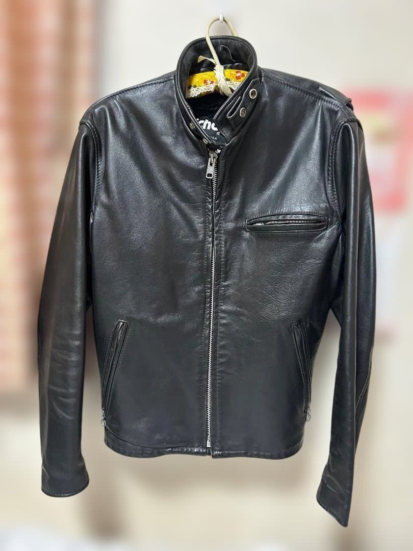 schott★ショット 2way ボアライナー付　黒革シングルライダース 38