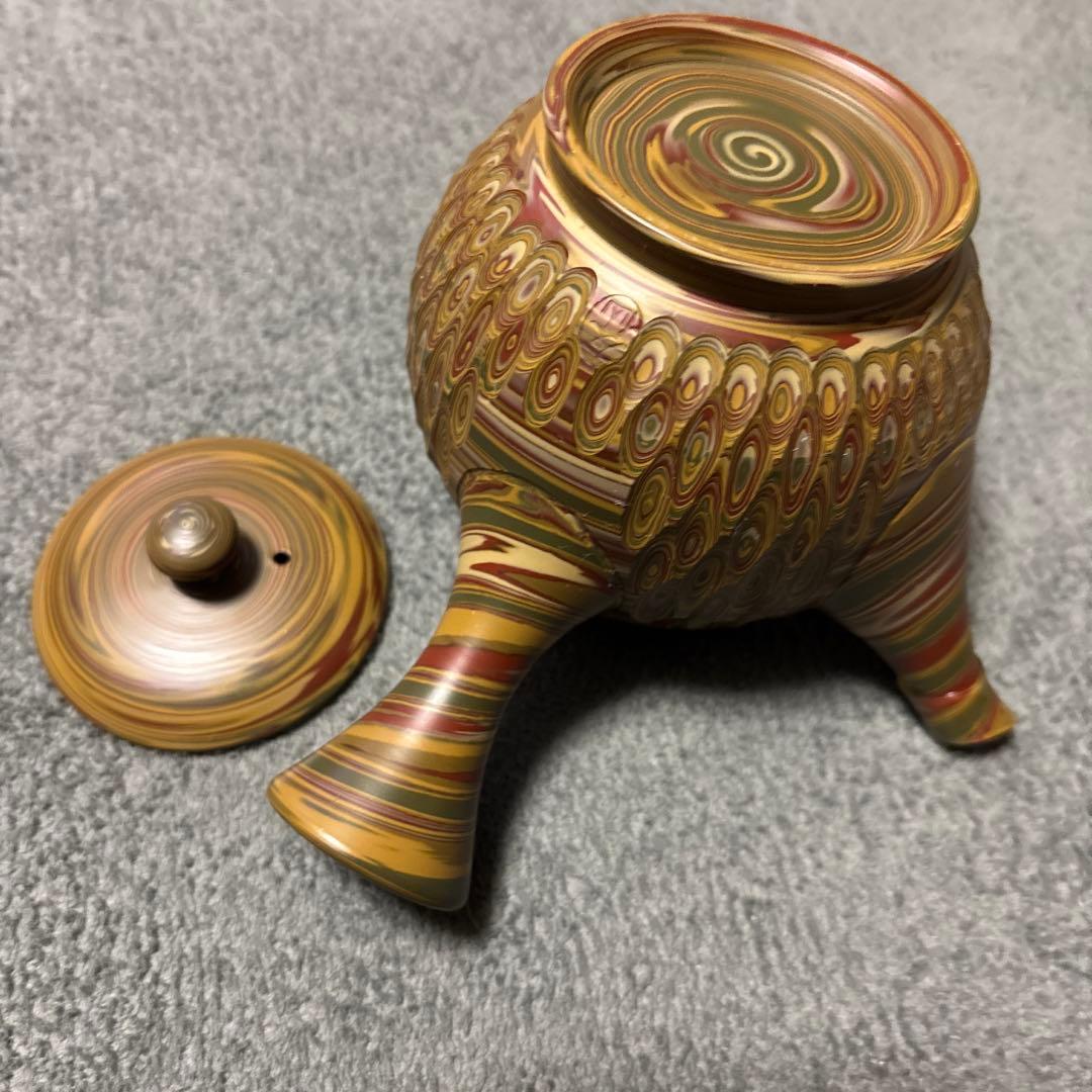 常滑焼　練込網目カット文急須　2個セット　小西友仙作