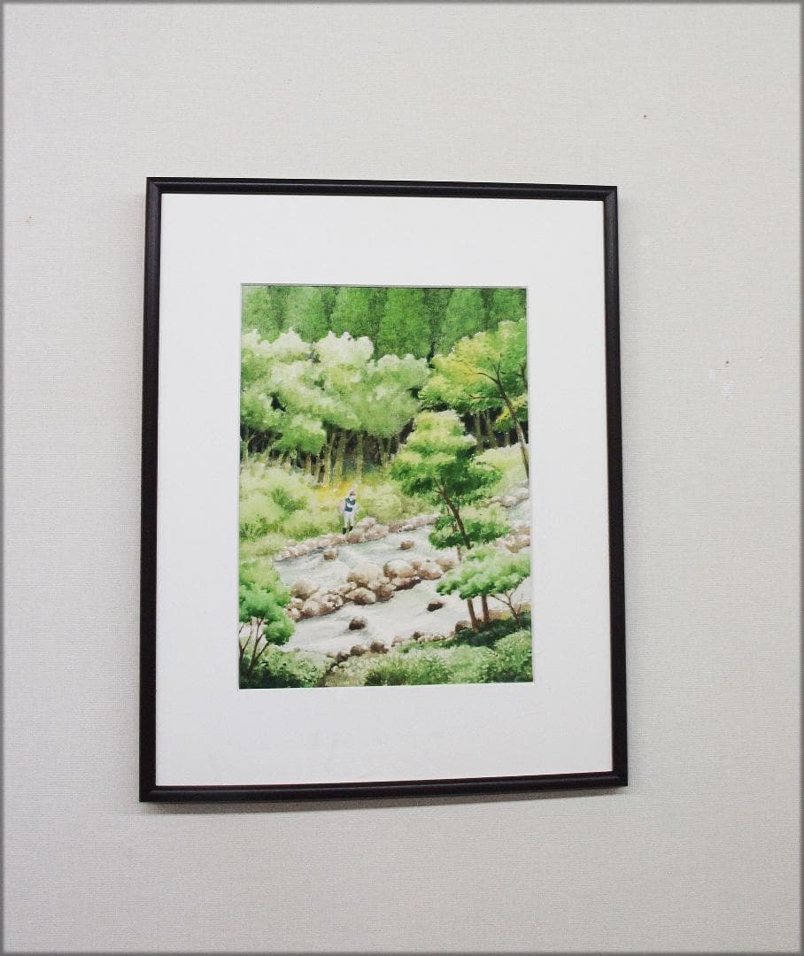 絵画「渓流の釣り」　水彩画