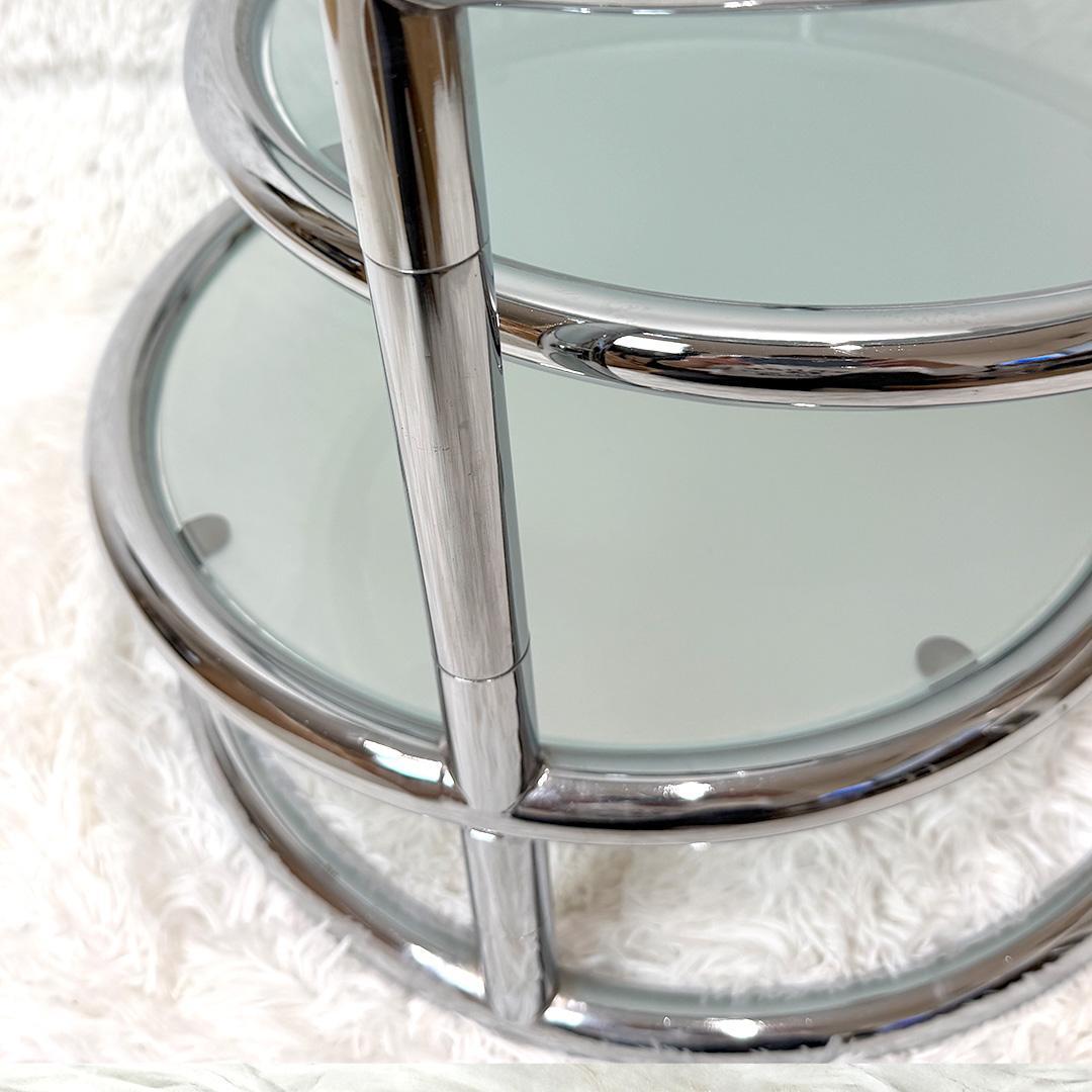 ミッドセンチュリー ラウンドテーブル 4段 ガラス 可動式 ヴィンテージ