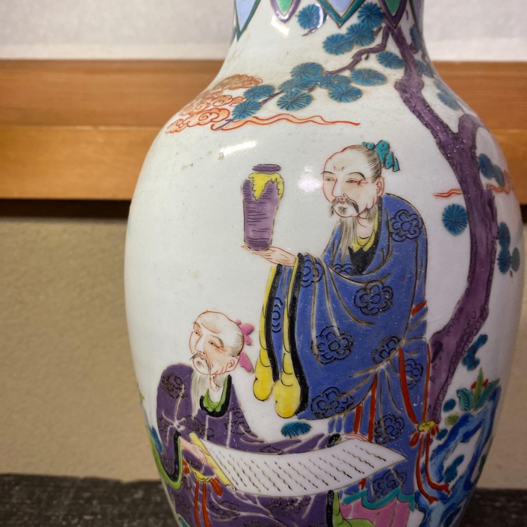 中国美術　古玩　色絵仙人図花瓶