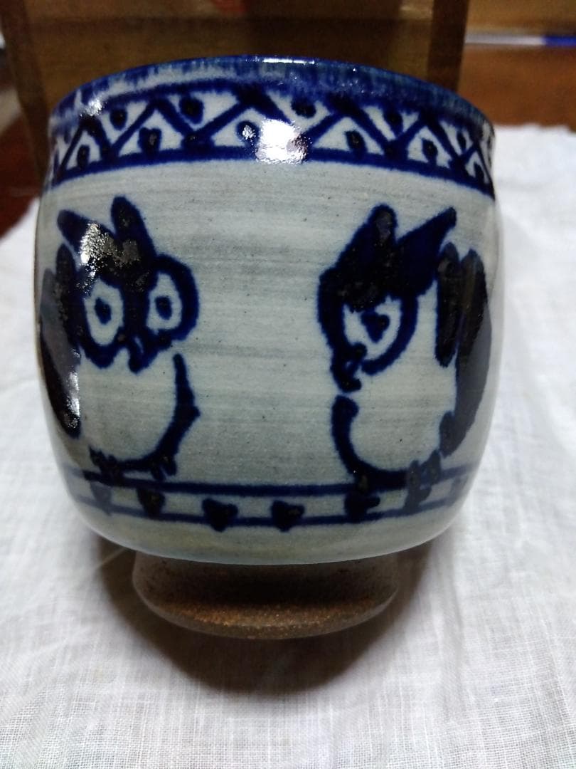 人間国宝 佐々木象堂、染付湯呑み共箱　　　　　(まの山焼/希少品）