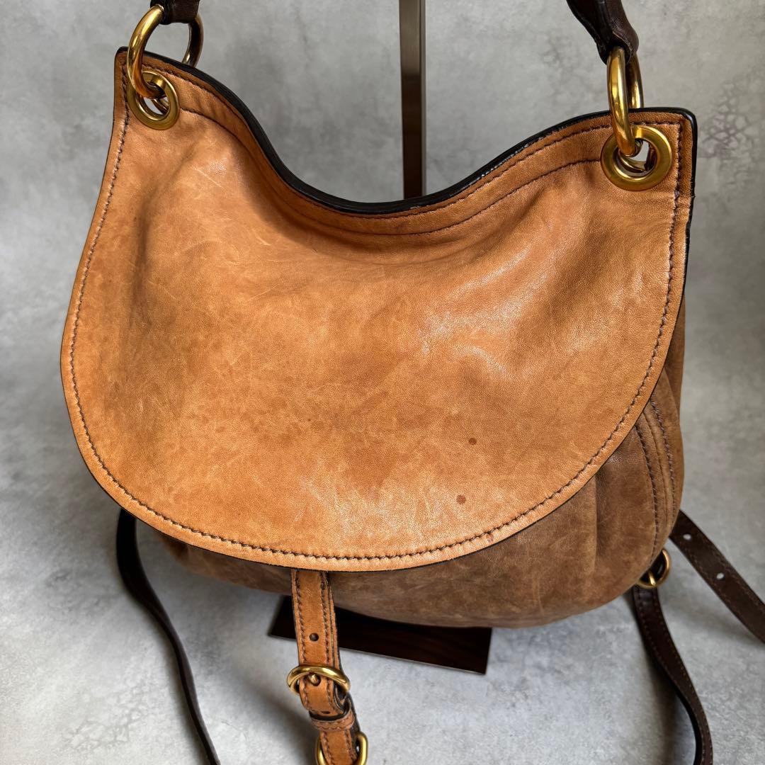 miu miu 2way ショルダーバッグ ロゴ レザー archive 茶