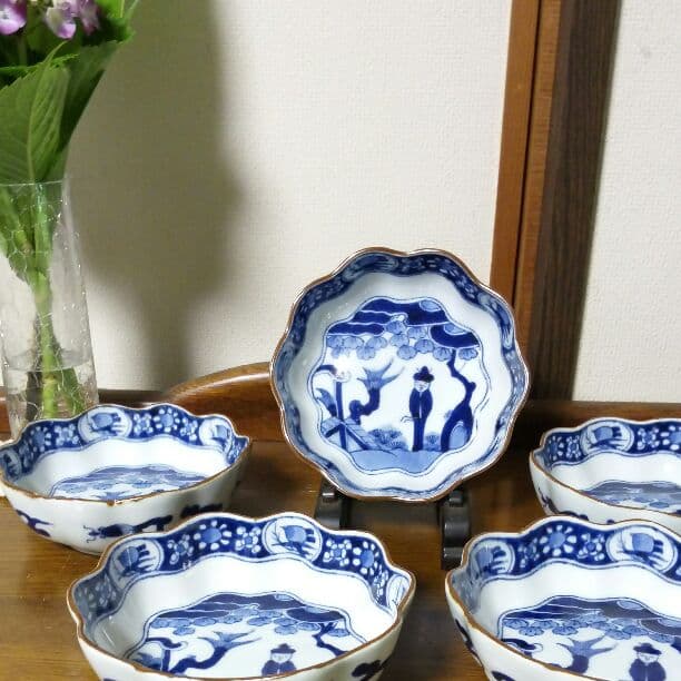 古伊万里 江戸後期 上手 完品5脚本組 南蛮人