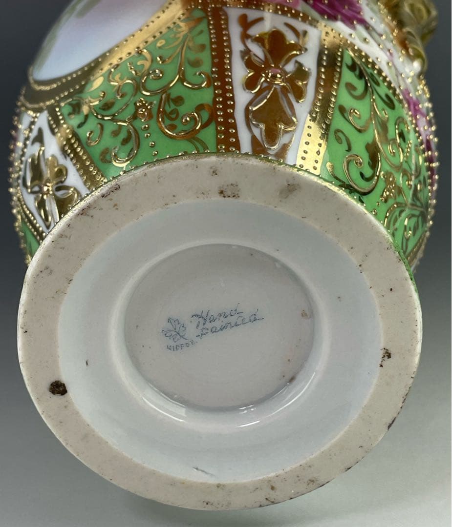 【希少】オールドノリタケ 薔薇紋 ジュエル 金点盛り ビーディング 花瓶