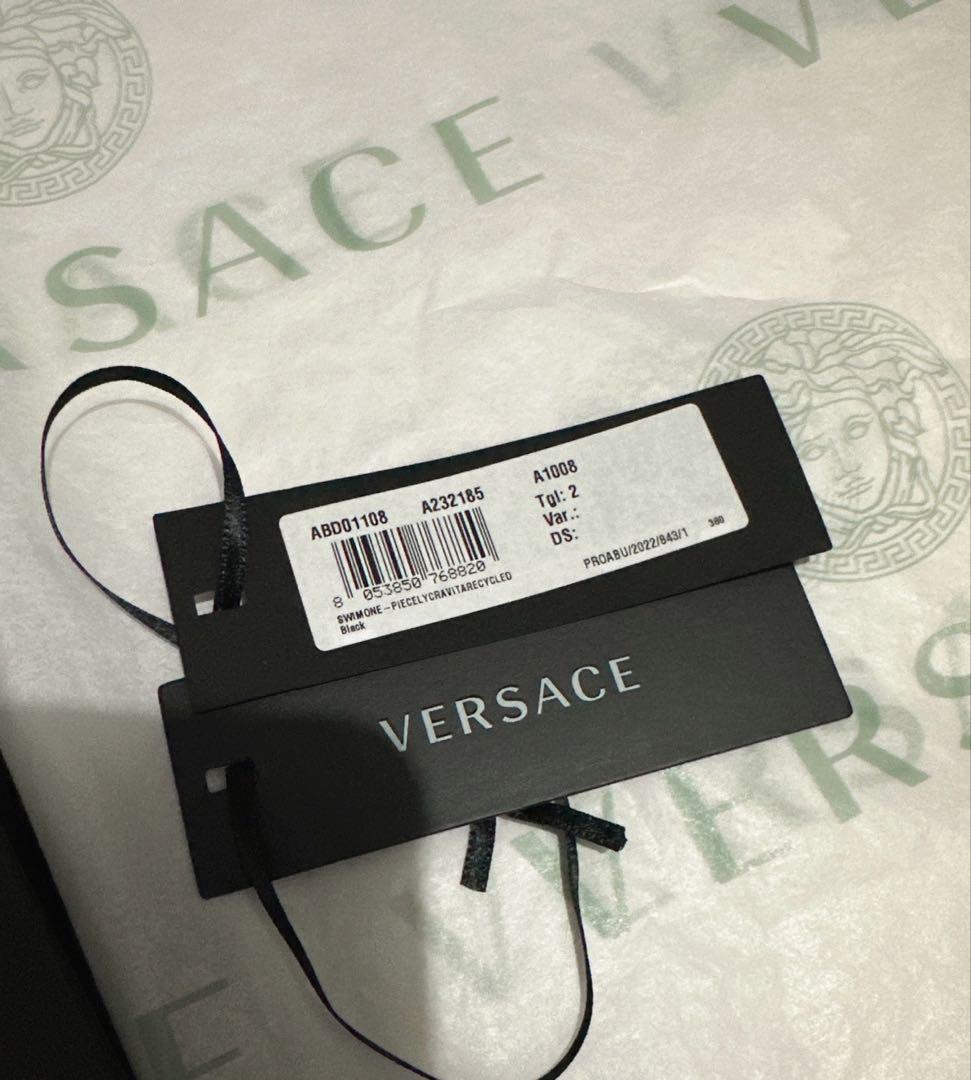 Versace 2号 グレカ ボーダー ワンピース 水着 ヴェルサーチ