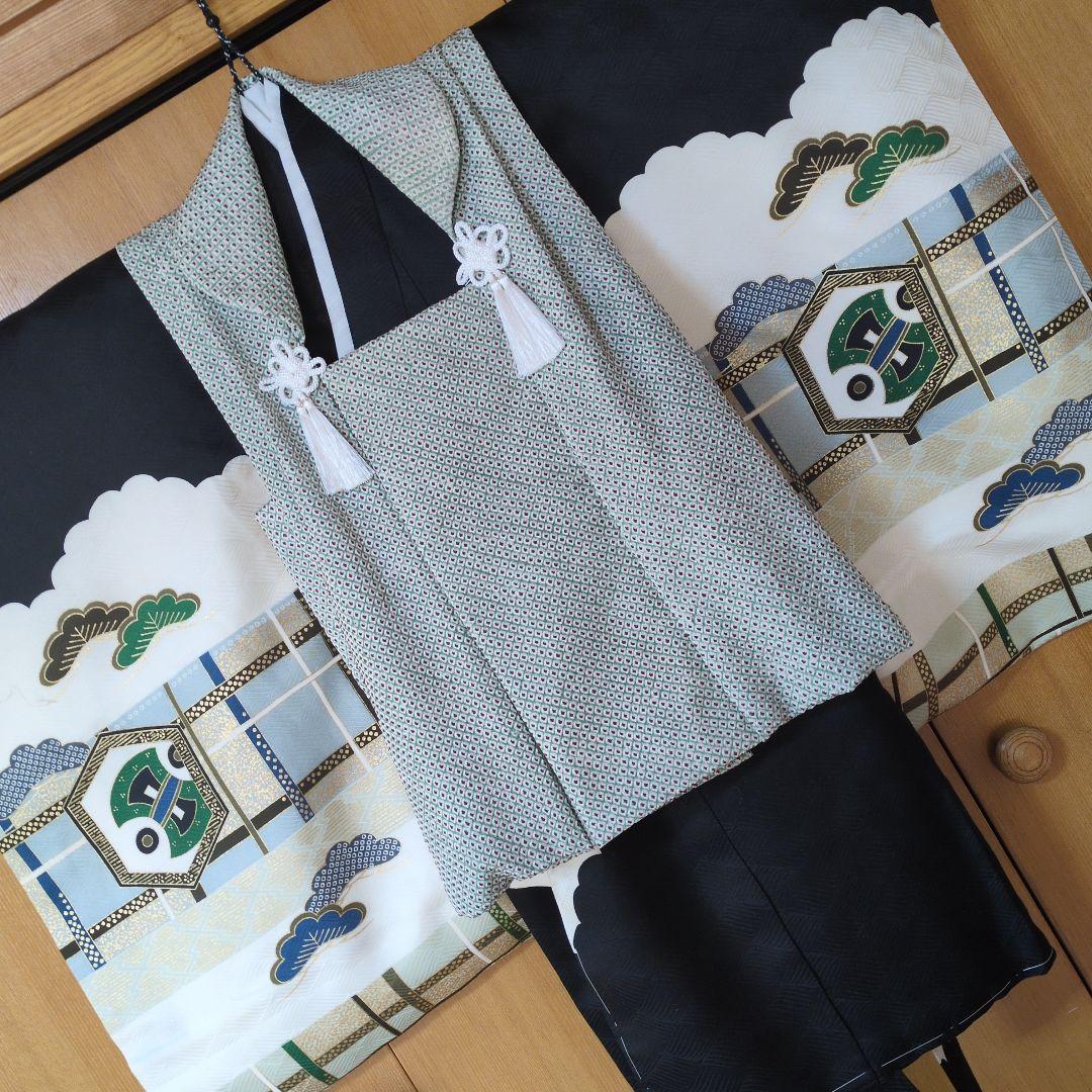 七五三３歳男の子着物と正絹総絞りの被布（中綿無し）ペパーミントグリー