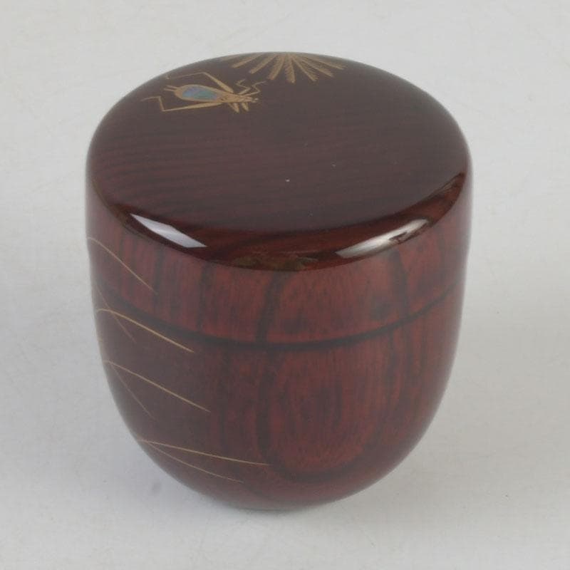 茶道具　田中宗凌作　欅溜塗　螺鈿装飾　虫に秋草蒔絵　中棗　共箱　V　9773