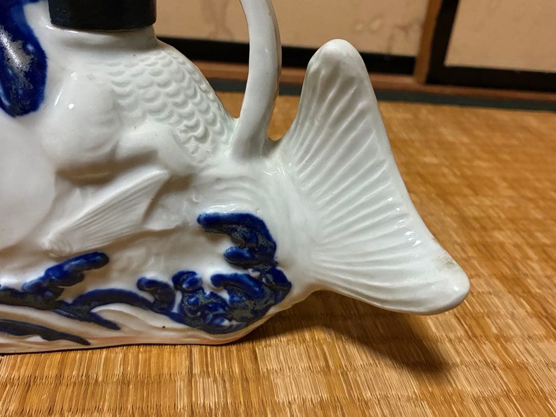 茶道具 白磁 魚型 陶器 手付き 急須 水柱 木箱付 中国美術？