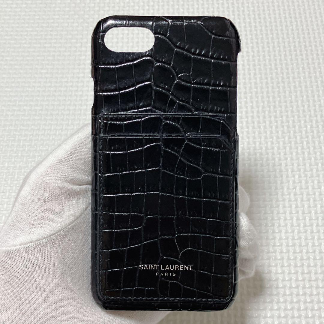希少　SAINT LAURENT スマホ ケース　黒　クロコ型押し　箱袋付き