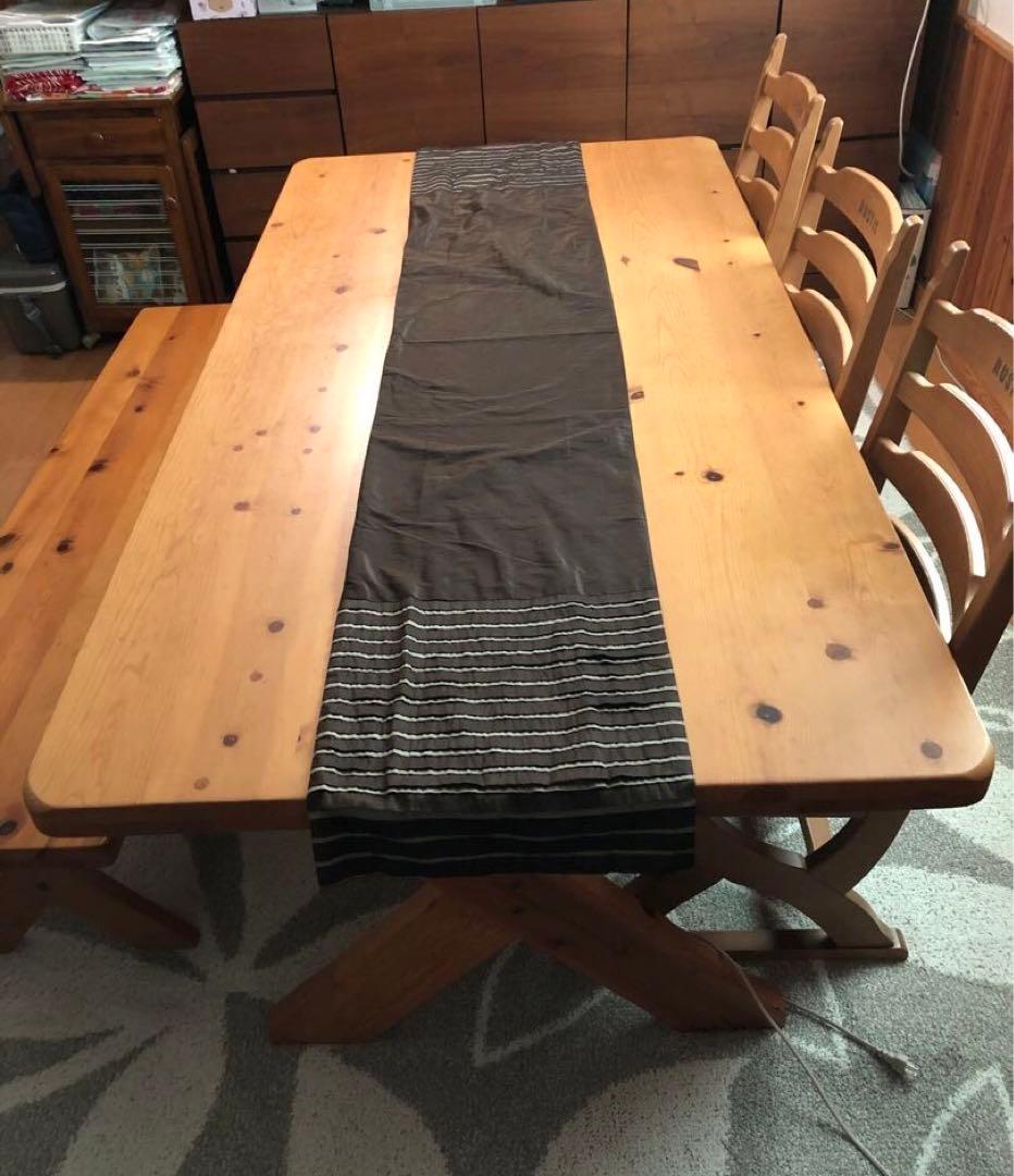 ダイニングテーブル（200cm）　ベンチ椅子セット【引取限定】