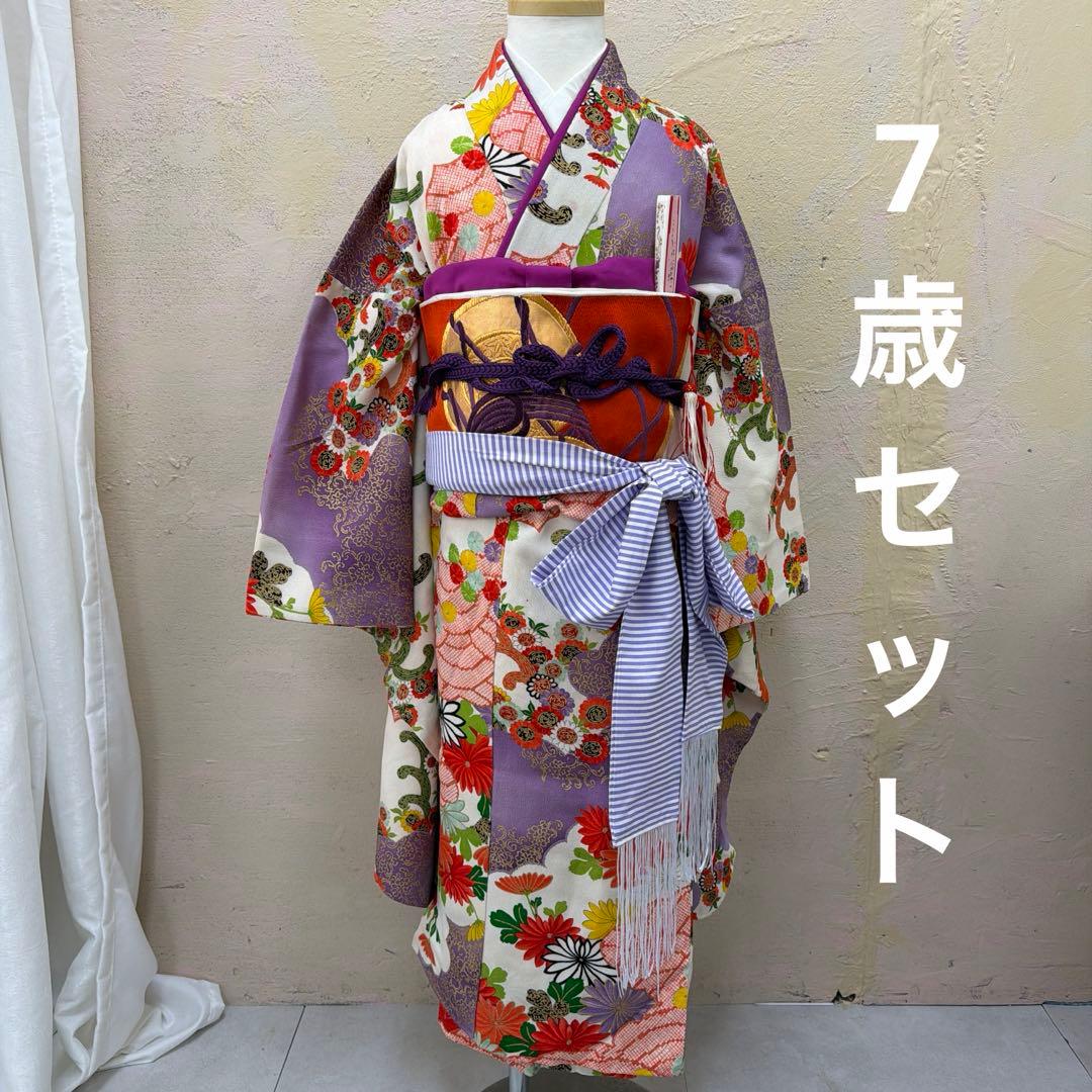 No.k004七五三 7歳 着物 フルセット レトロ柄