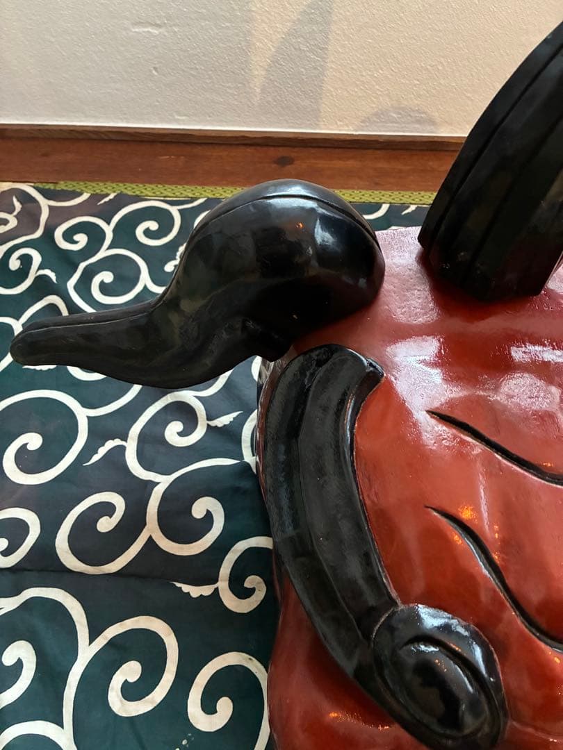 昭和 美品 獅子舞 獅子頭 祝い獅子 木彫り 骨董 唐草模様 風呂敷 希少 レア