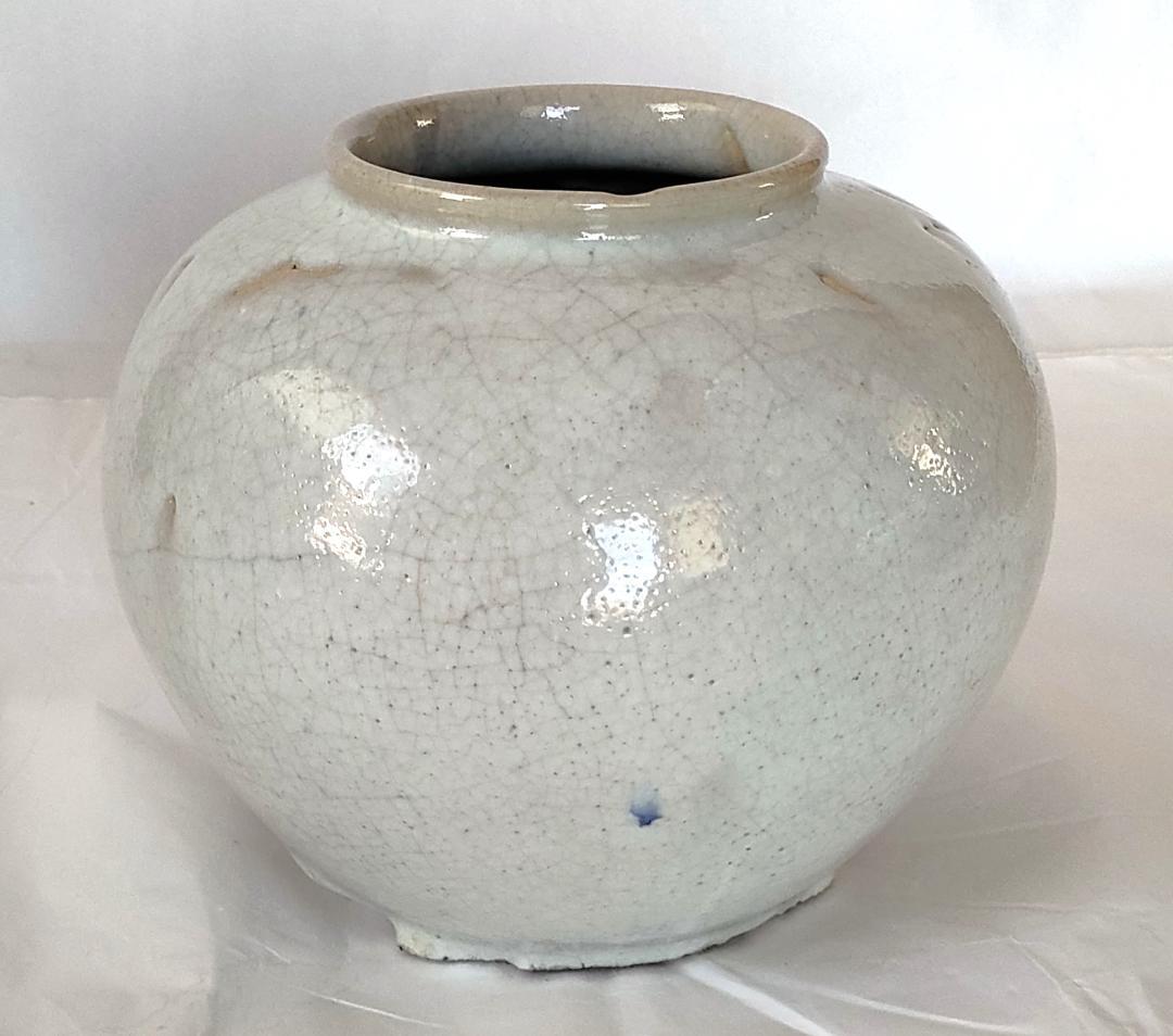 陶器 花入れ 白釉薬 球体 Ac-248