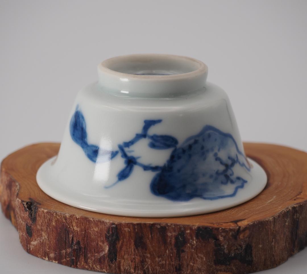 三代清風与平造 染付盃/白磁釉下彩 鳳凰蝶画 馬上杯 2点