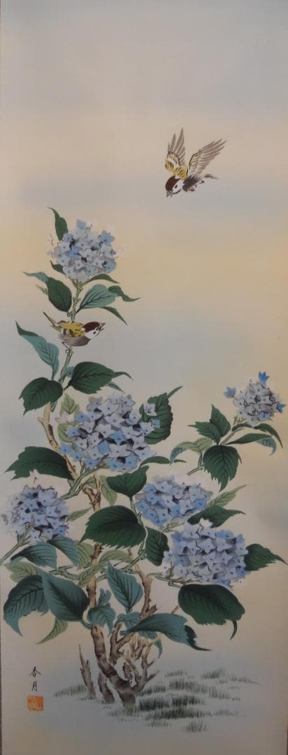 掛け軸 小川香月 『 雨後清涼 』 絹本 希少 軸装 茶道具 掛軸 美品 です。