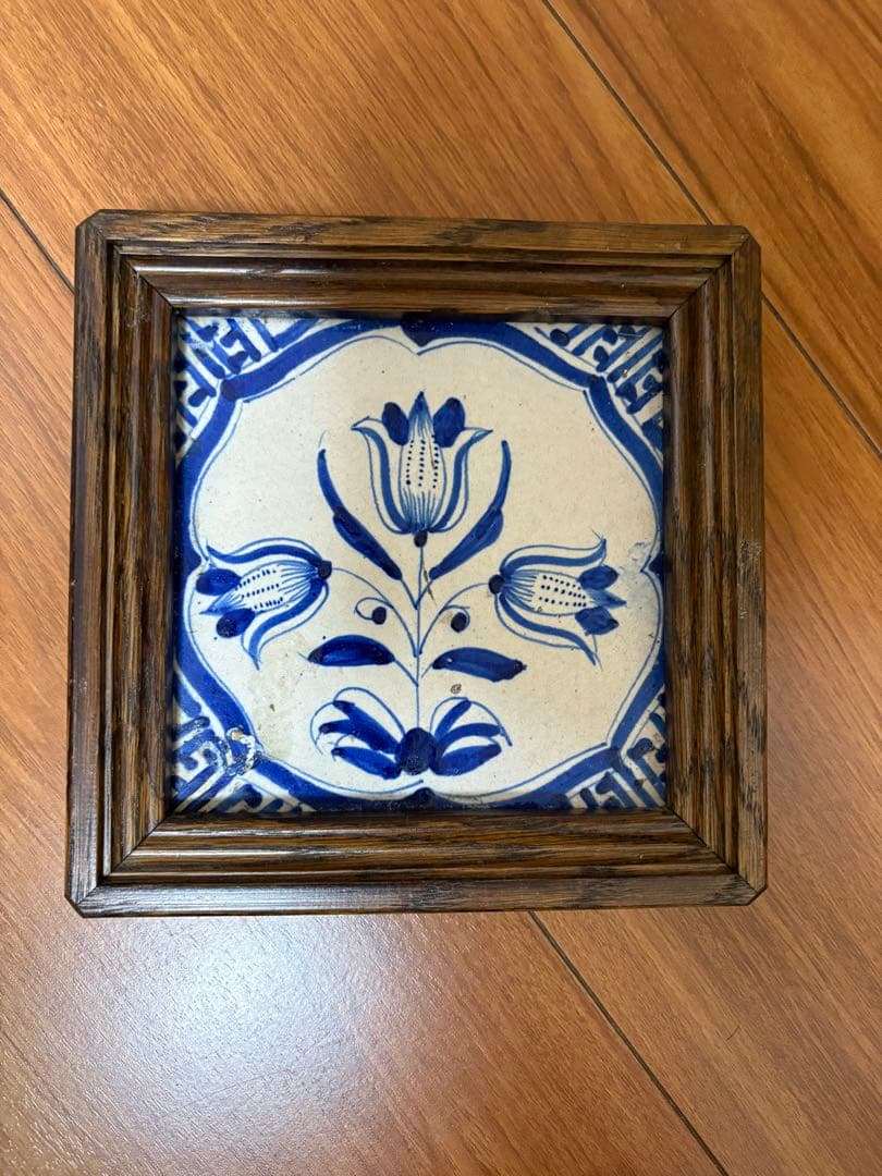 18‐19世紀オランダ デルフトタイル 額装『花柄』陶器 アンティーク