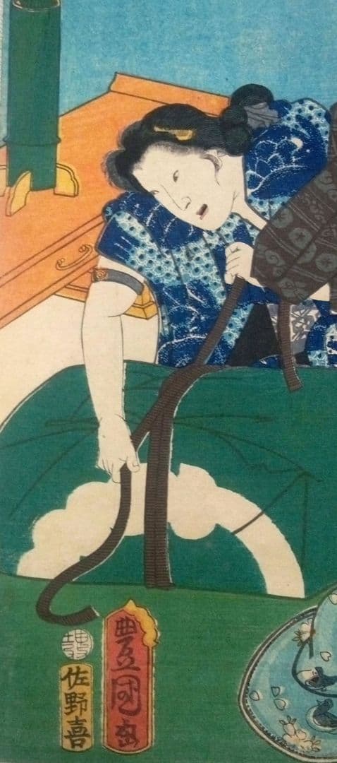 浮世絵、美人合十二月内月見月9月、葉月8月の二枚売り二枚繋がってます。三代豊国画