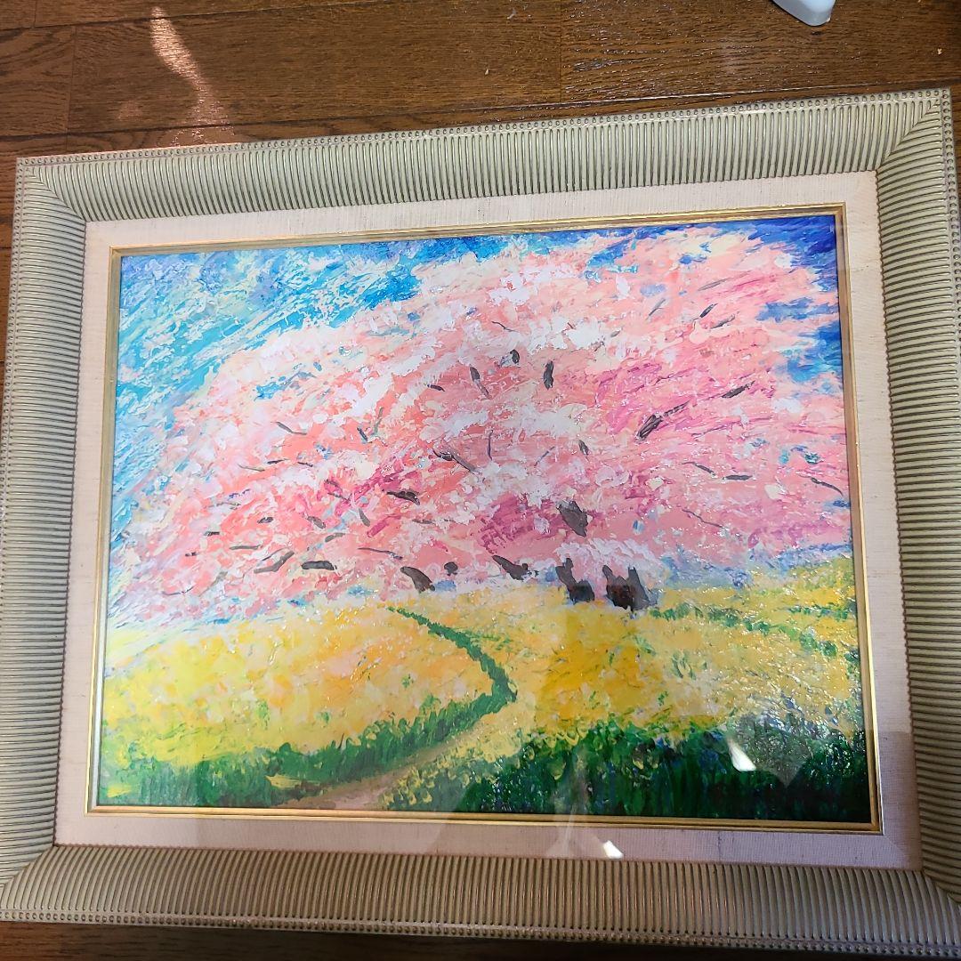 桜  油絵   額縁付き