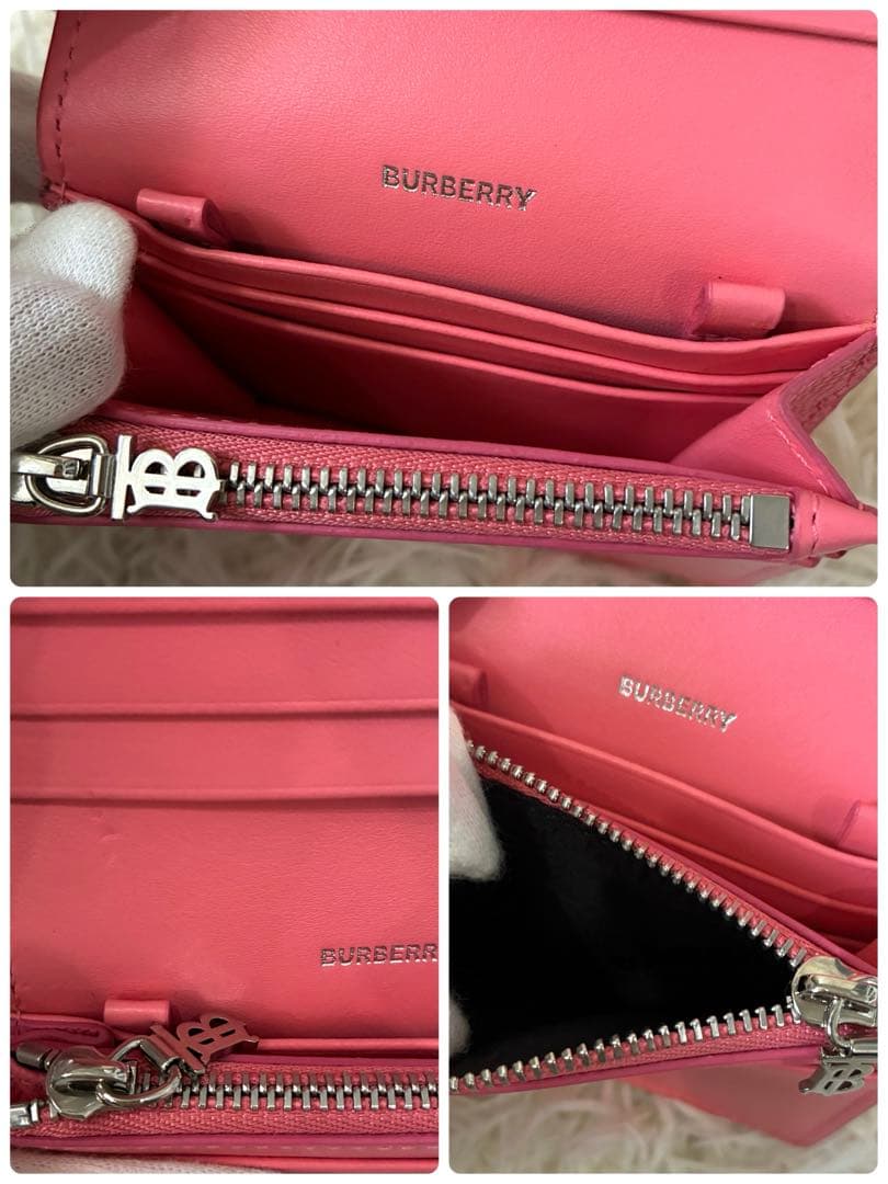 【未使用級】バーバリー 現行TBロゴ チェーンウォレット 可 ミニ財布 レザー