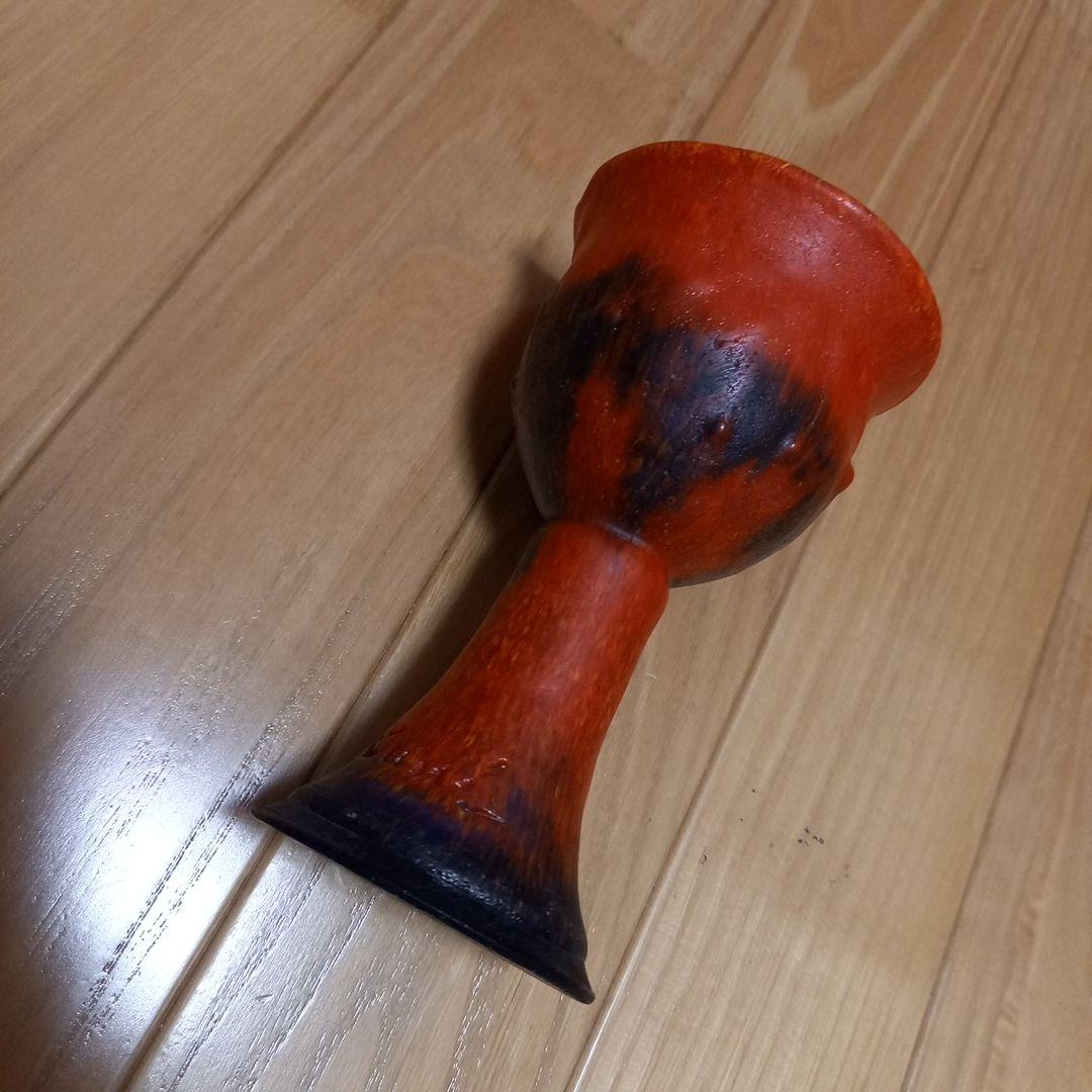 酒器　馬上杯　馬上盃　骨董　赤と黑の趣きのあるグラス