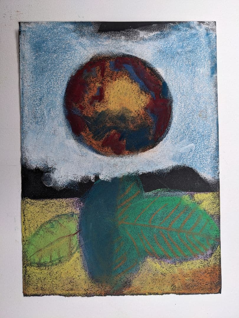 パステル画 植物と天体 A4サイズ宙花